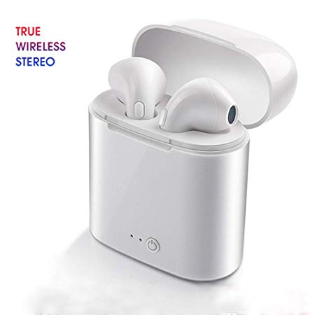 Bluetooth Headphones, Wireless in-Ear Bluetooth Earbuds with Charge Case & Mic Hands-Free Headset Sweat-Proof Sport Earphones Compatible with All Bluetooth-Enabled Devices (White)
