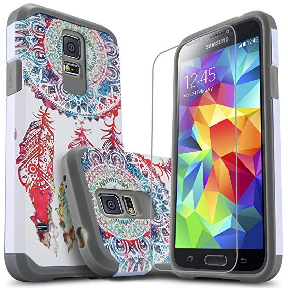 Galaxy S5 Case,[Not Fit Galaxy S5 ACTIVE] Starshop [Shock Absorption] Dual Layers Impact Advanced Protective Phone Cover With[HD Screen Protector Included] For Samsung Galaxy S5 (Dream Catcher)