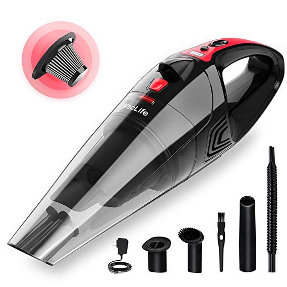 VacLife Handheld Vacuum, Hand Vacuum Cordless with High Power, Mini Vacuum Cleaner Handheld Powered by Li-ion Battery Rechargeable Quick Charge Tech, for Home and Car Cleaning, Wet & Dry(Red)