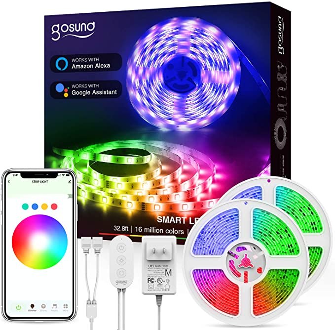 Led Strip Lights, Gosund Smart Wifi Led Lights 32.8ft Works with Alexa and Google Home, App Control, 16 Million Colors, Music Sync, Rgb Color Changing Led Strips for Bedroom, Home, Tv, Kitchen, Party