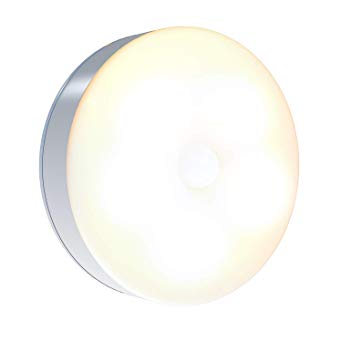 Motion Sensor Night Light - Cordless Battery-Powered LED Night Light, Stick-Anywhere Closet Light, Wall Lights, Puck Lights for Hallway, Bathroom, Bedroom, Kitchen - Warm (Round)