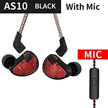 KZ AS10 Earphone HIFI Stereo Five Balanced Armature Driver Monitor In Ear Headphone Headset Fidelity In-Ear Earbuds Musicians’Monitors with Removable Braided Audio Cable (AS10 Black with mic)