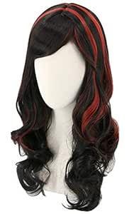 Kids Girls Child Wig Black Mixed Red Long Curly Halloween Outfit Vampire Witch Ghost Wig