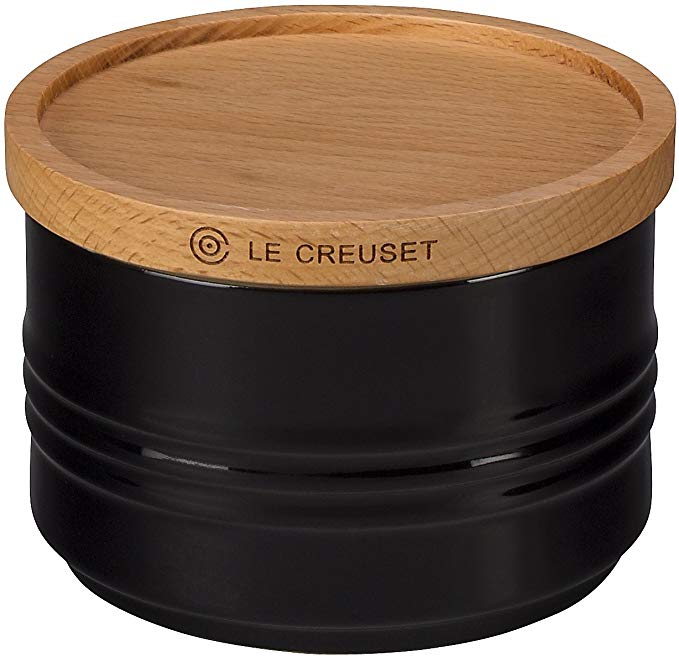 Le Creuset PG1515-1031 Stoneware Canister With Wooden Lid, 12 oz, Black