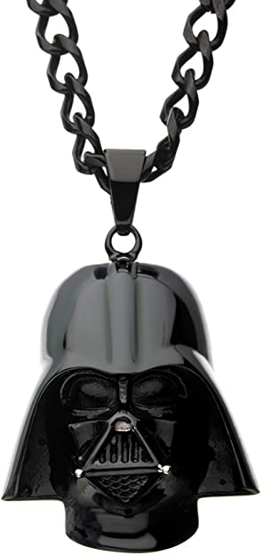 Star Wars Jewelry Unisex 3D Darth Vader Black Ion-Plated Stainless Steel Pendant Necklace, 24"