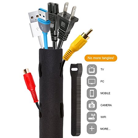 Cable Management Sleeve, Blusmart Neoprene Flexible Cable Sleeve for TV / PC / Computer / Home Entertainment 130cm 4.3Ft Reusable Durable Cable Tidy Velcro Cable Ties