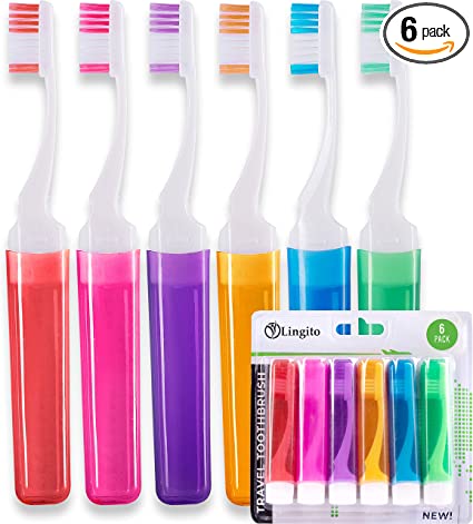 Travel Toothbrushes, Mini Toothbrush with Toothbrush Cover, Camping Toothbrush, Travel Size Toothbrush with Toothbrush Case Portable Toothbrush, Adults Travel Toothbrush Kit (Adult, 6)