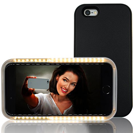 Selfie Light iPhone Case,RIOGOO Phone Selfie Case with Facetime - Illuminated Cell Phone Case for iPhone 6/6s Black