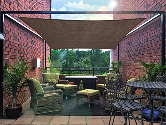 diig Patio Sun Shade Sail Canopy, 16' x 16' Rectangle Shade Cloth UV Block Sunshade Fabric - Outdoor Cover Awning Shelter for Pergola Backyard Garden Yard (16' x 16' Rectangle, Brown)