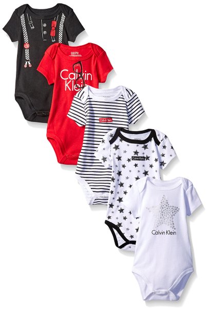 Calvin Klein Baby-Boys 5 Pack Bodysuit Printed and Solid