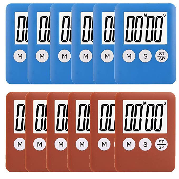 12 Pack Small Mini Digital Kitchen Timer Magnetic Countdown Up Minute Second Timer (6 Brown,6 Blue)