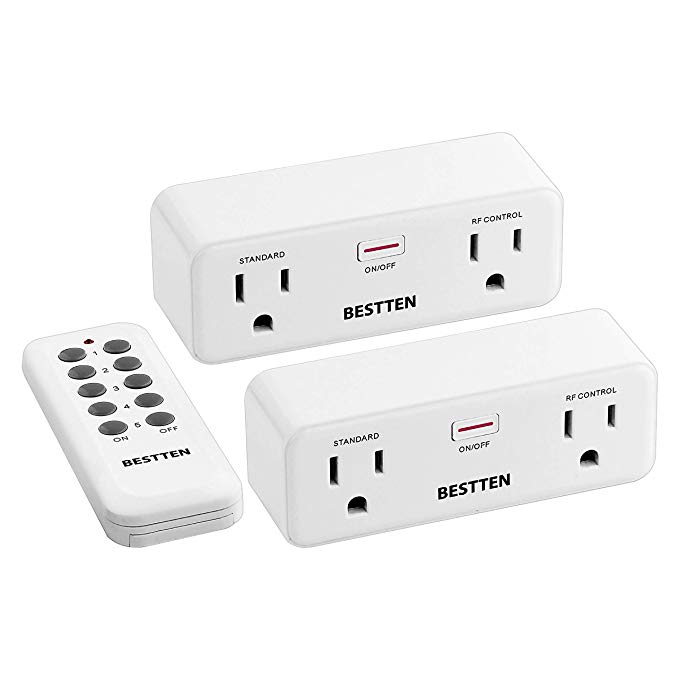 BESTTEN Wireless Remote Control Outlet Combo Kit (2 Wall Outlets   1 Remote), 15A/125V/1875W, Each Outlet Contains 1 Always-ON & 1 RF Control Sockets, Re-programmable and Self-Learning, Manual ON/Off