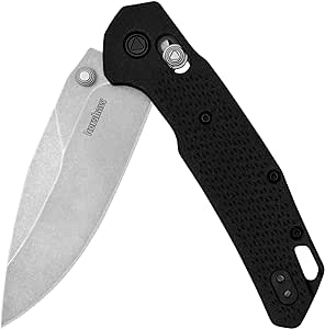 Kershaw Heist Folding Pocket Knife, 3.2 inch Clip Point D2 Steel Blade, Stonewashed Finish, DuraLock Locking Mechanism, Black