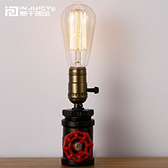 Injuicy Lighting Loft Vintage Industrial Wrought Iron Metal E27 Edison Steampunk Table Lights Retro Water Pipe Desk Accent Lamps for Cafe Bar Bedside Bedrooms Decoration with Switch