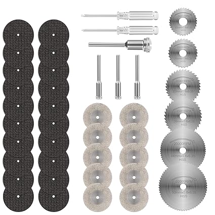 Flintronic Hoja de Corte, 36Pcs Disco de Corte para Dremel con 5 Mandriles SC y 2 Destornilladores, Mini HSS Hoja de Sierra Circular Herramientas Rotativas para Madera Piedra Metal