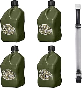 VP Racing 5.5-Gallon Square Motorsport Utility Container Camo (4 Pack) with a 14" Deluxe Hose (1 Pack) Close-Trimmed Cap and Neck for Tight Seal