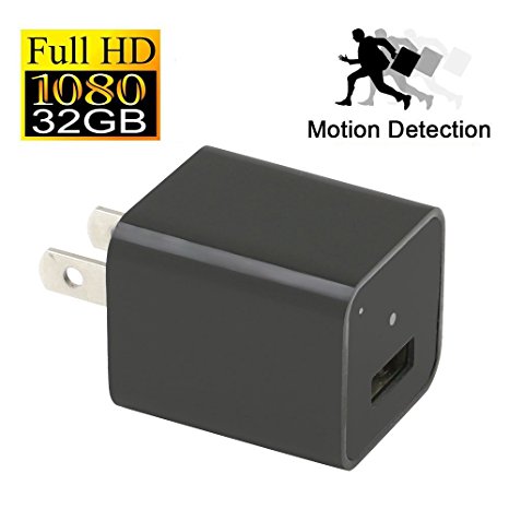 Hidden Cameras Charger Adapter 1080P HD USB Wall Charger Mini Hidden Camera Nanny Spy Camera Mini Video Camera For Home Security with 32G Internal Memory