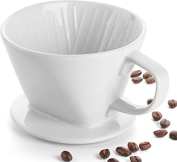 DOWAN Ceramic Coffee Dripper, Reusable Pour Over Coffee Dripper, White