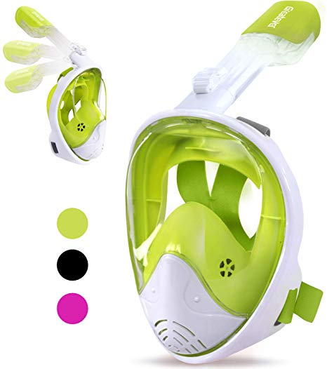 Greatever Snorkel Mask Foldable Panoramic View Full Face Snorkeling Mask with Detachable Camera Mount, Dry Top Set Anti-Fog&Anti-Leak