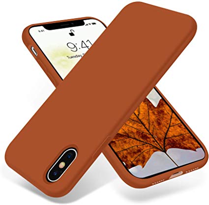 OTOFLY Liquid Silicone Gel Rubber Full Body Protection Shockproof Case for iPhone Xs/iPhone X，Anti-Scratch&Fingerprint Basic-Cases，Compatible with iPhone X/iPhone Xs 5.8 inch (2018), (Golden Brown)