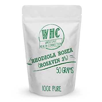 WHC Rhodiola Rosea (3% Rosavins) Powder 50g (125 Servings) | Pure Extract to Enhance Brain Power, Increase Energy, Reduce Fatigue & Relieve Stress