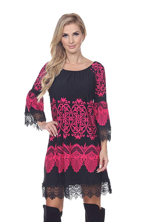 Aris Women's Lace Trim Tunic Top Dress Bundle: Dress & Wash Bag Reg & Plus Size