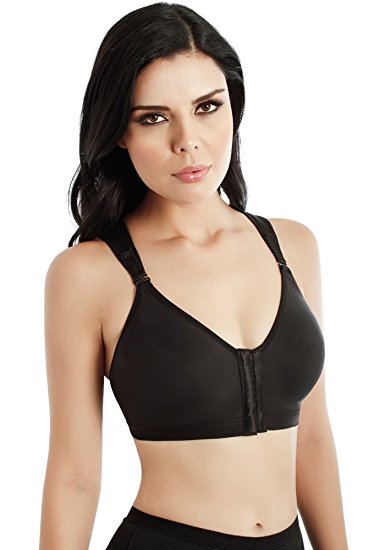 YIANNA Women's Post-surgical Front Close Sports Bra with Wide Back Support