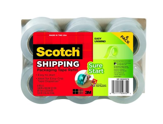 Scotch Sure Start Packaging Tape, 1.88 Inches x 900 Inches, 1 1/2 inch core (6-Pack)