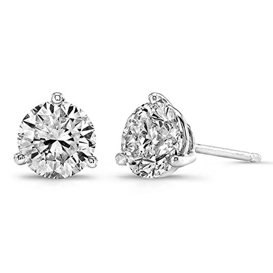 PAVOI "Hearts & Arrows" Simulated Diamond CZ Stud Earrings 3-Prong Setting (D Color, VVS Clarity)