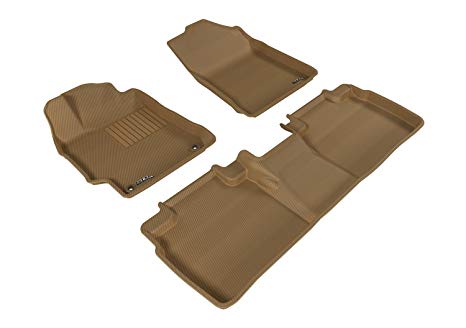 3D MAXpider Complete Set Custom Fit All-Weather Floor Mat for Select Toyota Camry/ Camry Hybrid Models - Kagu Rubber (Tan)