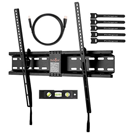 Perlegear Tilt Low Profile TV Wall Mount Bracket for Most 32-70 inch LED, LCD, OLED and Plasma Flat Screen TVs with VESA Patterns up to 600 x 400 - Includes HDMI Cable,Bubble Level & Cable Tie