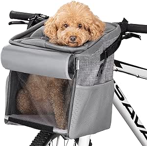 Navaris Pet Carrier for Bike - Bicycle Basket Pet Carrier for Dogs or Cats - Cat Dog Backpack Bag with Shoulder Strap Cycling, Hiking, Travel - Grey