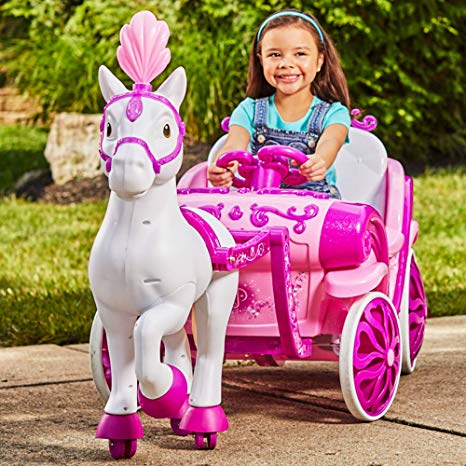 MMOYT Disney Princess Royal Horse Carriage Girls 6V Ride-On Toy Huffy