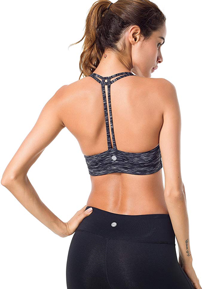 QUEENIEKE Women's Light Support Double-T Back Wirefree Pad Yoga Sports Bra
