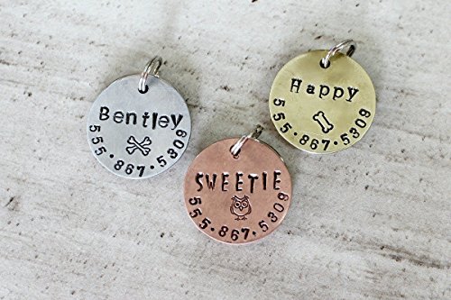 Personalized custom pet tag, backpack zipper pull, Luggage ID tag, or key chain in copper, brass, or silver aluminum 1 inch