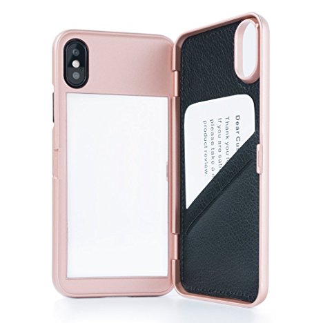 iPhone X Case,Wetben Hidden Back Mirror Wallet Protective Case with Stand Feature and Card Holder for Apple iPhone X , 10 5.8" (Rose Gold)