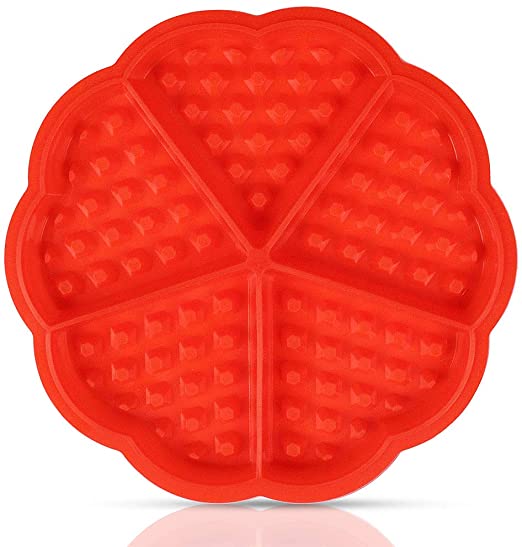 YOYUSH Waffle Baking Mould, Chocolate Mould, Silicone Baking Tool Round Red Non-Stick Muffin Pans