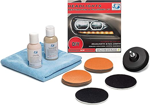 Headlight, Tail Light Restoration kit - Removes Scratches, Restore Dull/Faded/Discoloured Headlights, DIY Repair Used with Electric Drill
