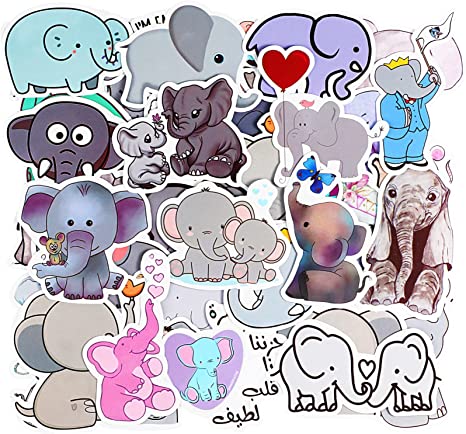 100 Piece Cute Cartoon Elephant Stickers for Teens Boy Girl Kids Cute Waterproof Vinyl Animal Sticker Decals for Laptop Computer Phone Tablet Luggage Bicycle Scrapbook, Lovely Decorative Sticker Decal