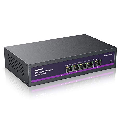 Aumox 5 Port Gigabit POE Switch, 4 Port POE 78W, Gigabit Ethernet Unmanaged Network Switch, Sturdy Metal Housing, Plug and Play, Traffic Optimization (SG305P)