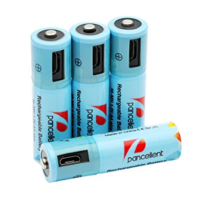 AA Batteries Rechargeable Pancellent Pre-charged 1.2V 1000mAh Ni-MH Capacity Battery with USB Cable Charger 4 Pack Packing