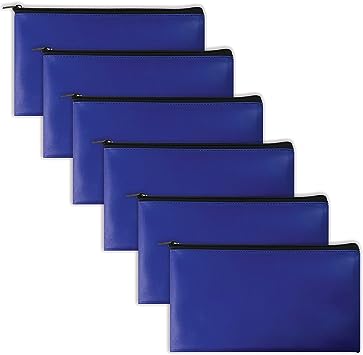 6 Pack, Zippered Security Bank Deposit Bag, by Better Office Products, Leatherette, Cash Bag, Coin Bag, Utility Pouch, Blue, 6 Bags