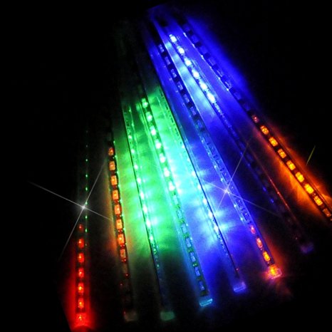 OMGAI LED Meteor Shower Rain Lights,Drop/Icicle Snow Falling Raindrop 30cm 8 Tubes Waterproof Cascading lights for Wedding Xmas Home Decor - Colorful,US plug