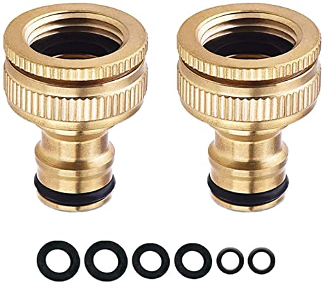 COSORO 2 pack Garden Hose Tap Connector - 3/4 inch & 1/2 inch 2-in-1 Brass Female Threaded Tap Connector for Hosepipe, Threaded Faucet Adapter