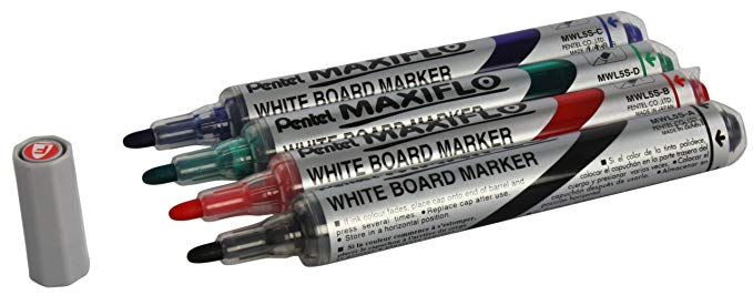 Pentel Maxiflo Whiteboard Marker Fine Bullet Tip (Assorted Pack of 4)