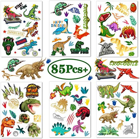 Metallic Foil Dinosaur Tattoos Party Favor Supplies for Birthday Party, Baby Shower, Class Gift Exchange
