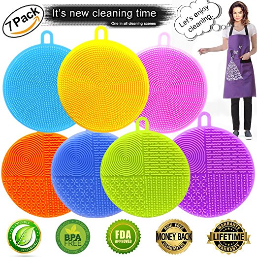 [UPGRADE DESIGN] Silicone Sponge for Kitchen & Makeup brush Cleaning Antibacterial Dish Scrubber Mildew Free Brushes Multi-Purpose Cleaning Sponge Brush Food Grade Silicone Cleaning Brush Sponges