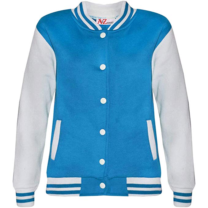 Kids Girls Boys Baseball Jacket Varsity Style Plain School Jackets TOP 2-13 Year