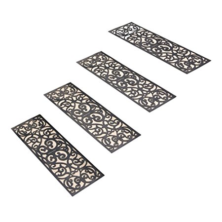 Butterfly Scroll Skid-Resistant Outdoor Rubber Tracking Stair Treads - Set of 4, Black