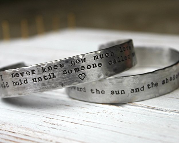 FREE SHIPPING. Personalized Custom Quote, Song, Lyric Hand stamped Cuff Bracelet. Silver Aluminum or Copper.